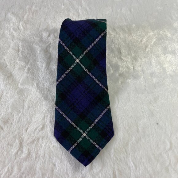 Tartan Plaid 100% New Wool Necktie - Made In Scotland Blue Green - Picture 4 of 7